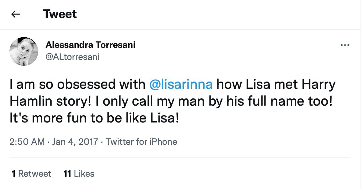 A tweet about Lisa Rinna and Harry Hamlin