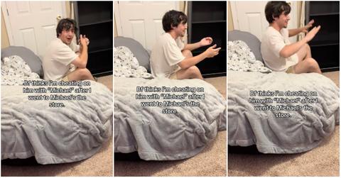 Viral video of woman being accused of cheating with Michael after going to Michael's store.