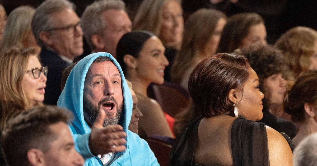 Adam Sandler with his hood up at the Oscars. 