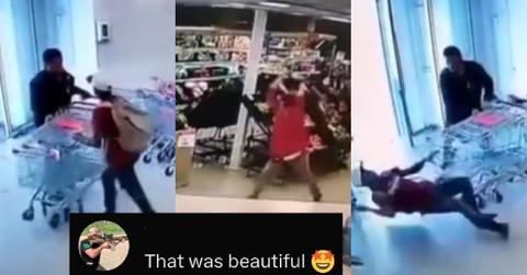 Shoplifter Gets Knocked Out by Perfectly Placed Soda Bottle Throw