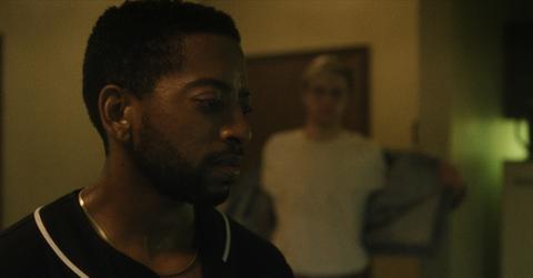 Shaun J. Brown as Tracy Edwards, Evan Peters as Jeffrey Dahmer in episode 101 of Dahmer. Monster: The Jeffrey Dahmer Story.