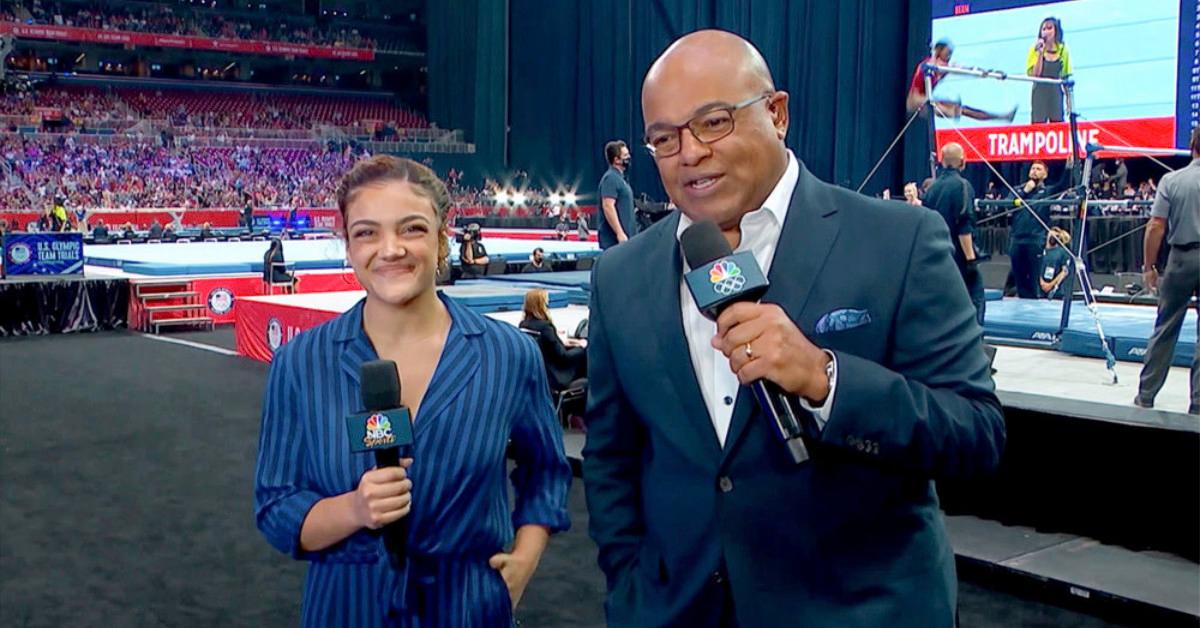 Mike Tirico with Laurie Hernandez