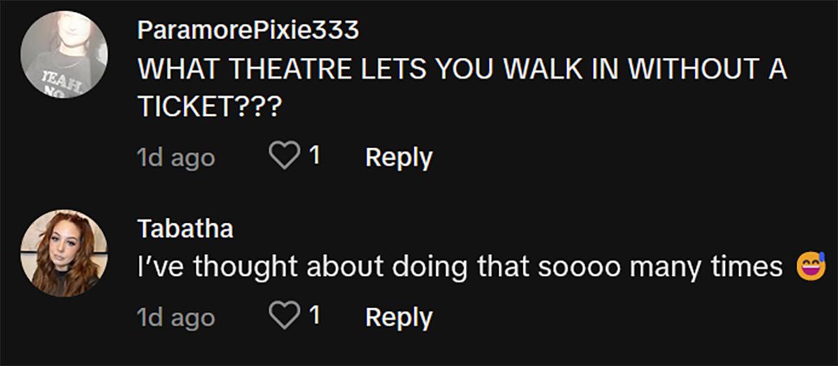 Comments on tiktok about buying movie theater popcorn without ticket