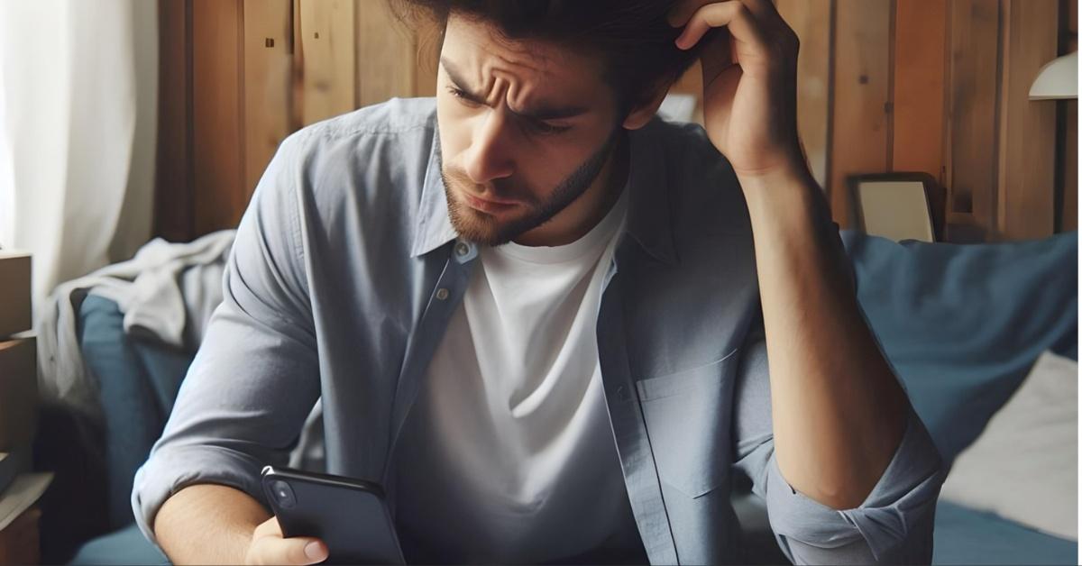 A man has trouble with the browser on his cell phone. 