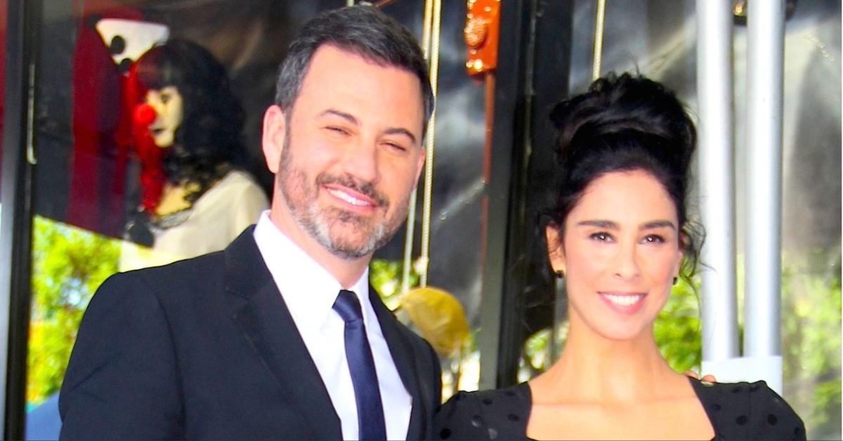 Jimmy Kimmel poses with Sarah Silverman as she received a star on The Hollywood Walk Of Fame in 2018 in Hollywood, Calif.