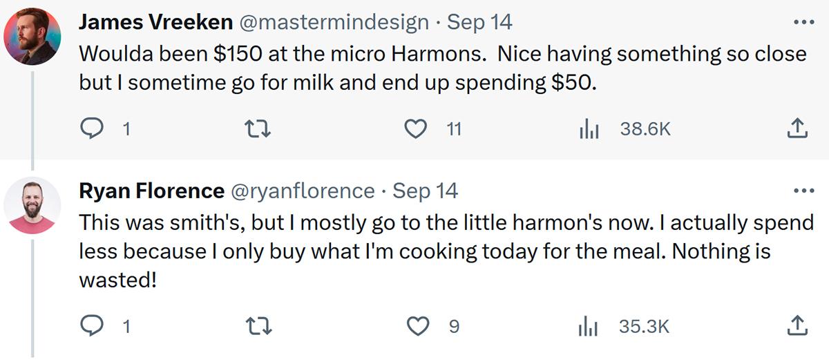 Comments on Twitter about spending $100 on groceries