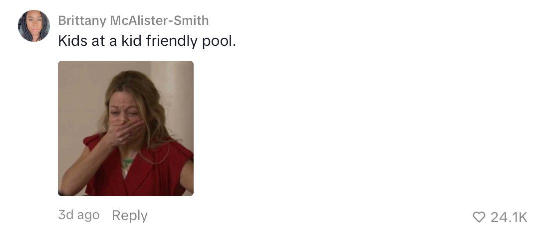 Comment on woman's TikTok where she cries over kids being in the hotel pool.