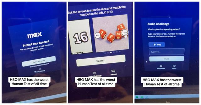 TikToker @gavinj1998 shares the ridiculous test HBO Max makes its subscribers take to prove their not robots.