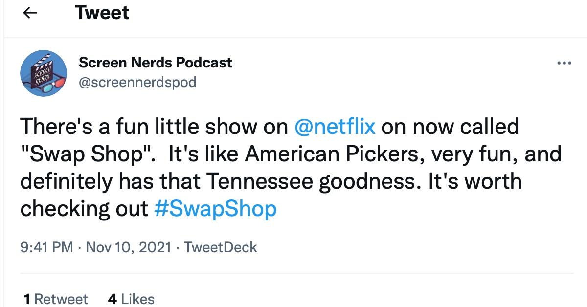 A tweet about Netflix's 'Swap Shop'