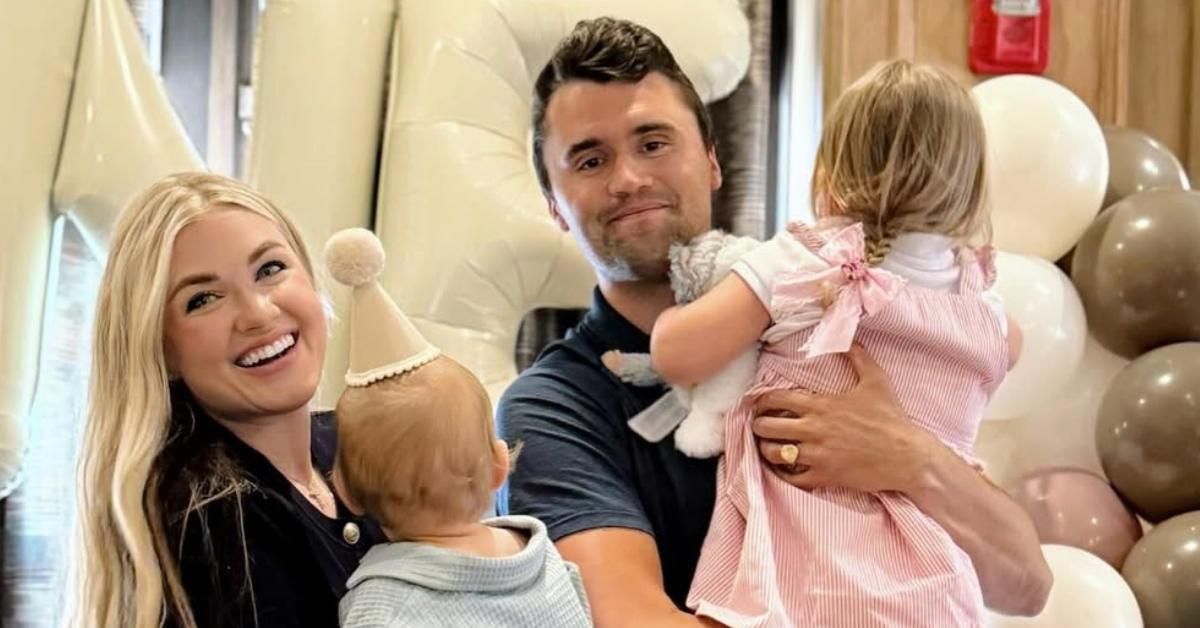 Erika Kirk with Charlie Kirk and their two kids.