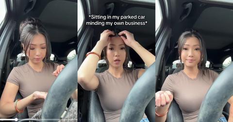 woman counts change parked