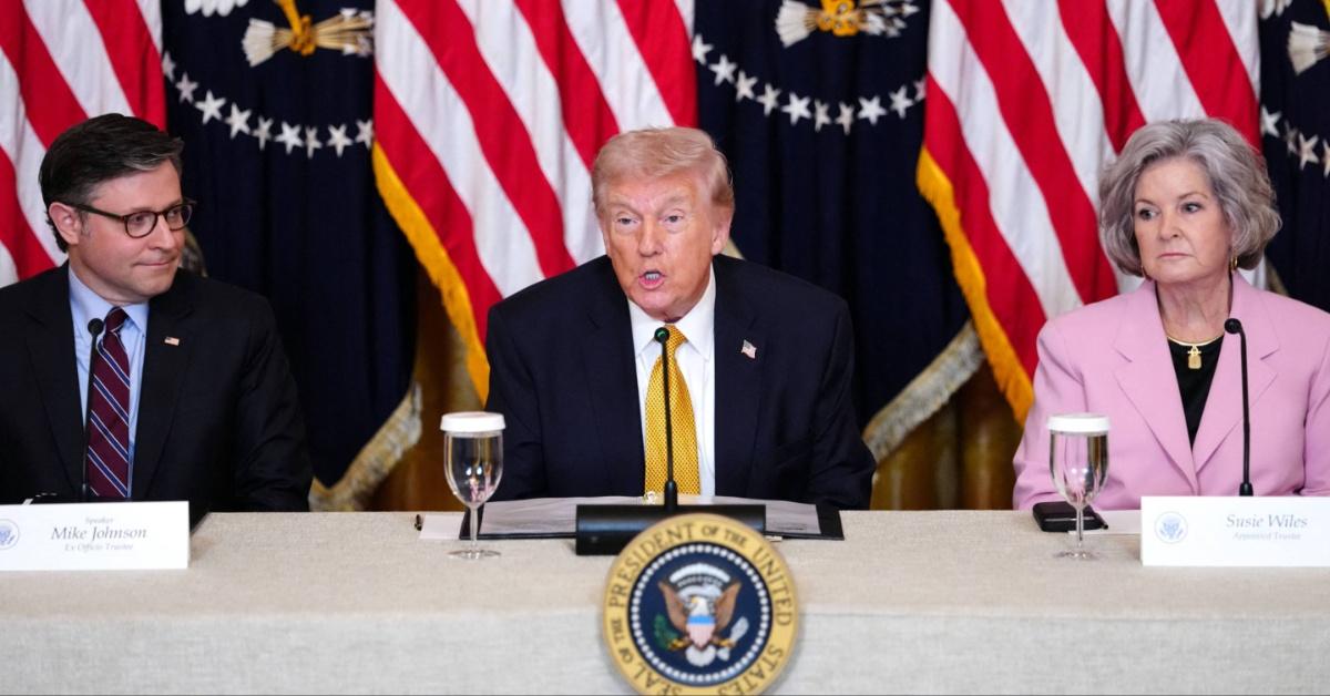 Speaker of the U.S. House of Representatives, Mike Johnson (R-La.), President Donald Trump, and White House Chief of Staff Susie Wiles.