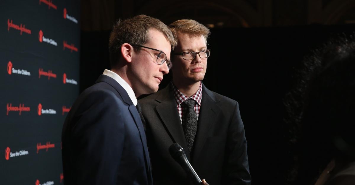 Vlogbrothers John Green and Hank Green speak during an interview in 2015