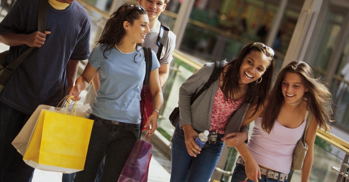 Teenagers shopping in a mall