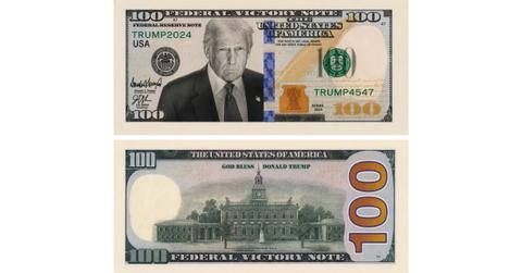 Donald Trump's face on a 100 dollar bill.