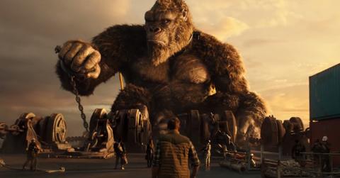 King Kong chained to a dock in the new 'Godzilla vs. Kong' movie.