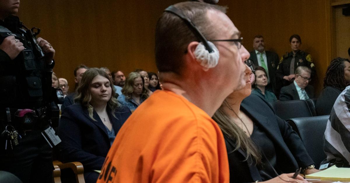 James Crumbley wearing headphones at his sentencing