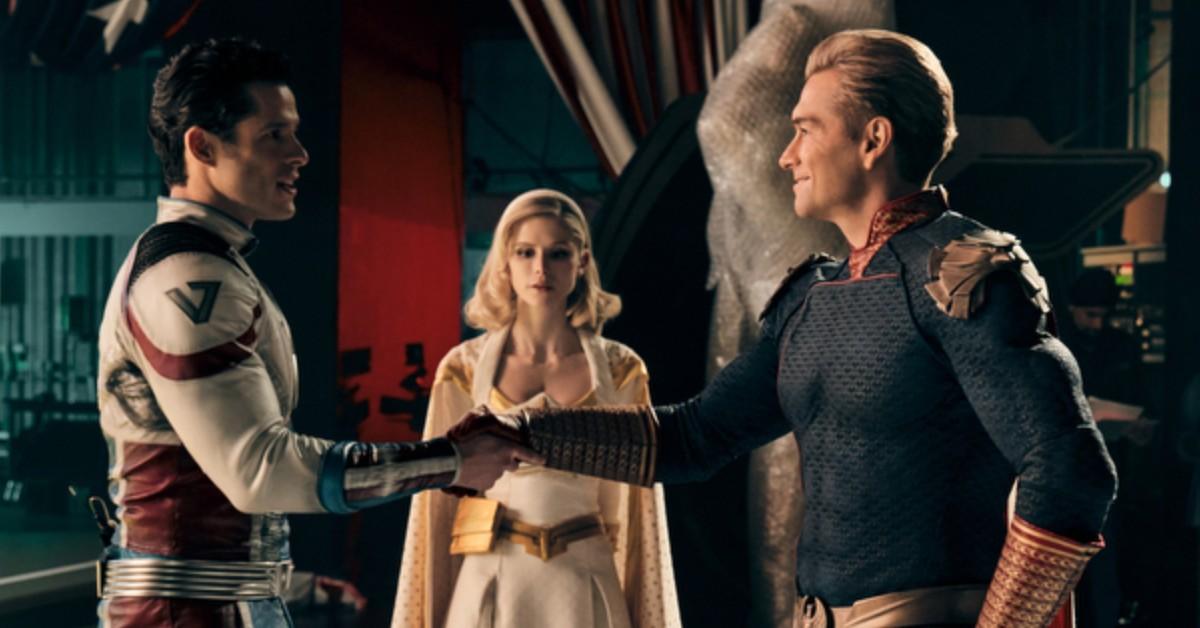 (L-R) Supersonic (Miles Gaston Villanueva), Starlight (Erin Moriarty) and Homelander (Antony Starr)