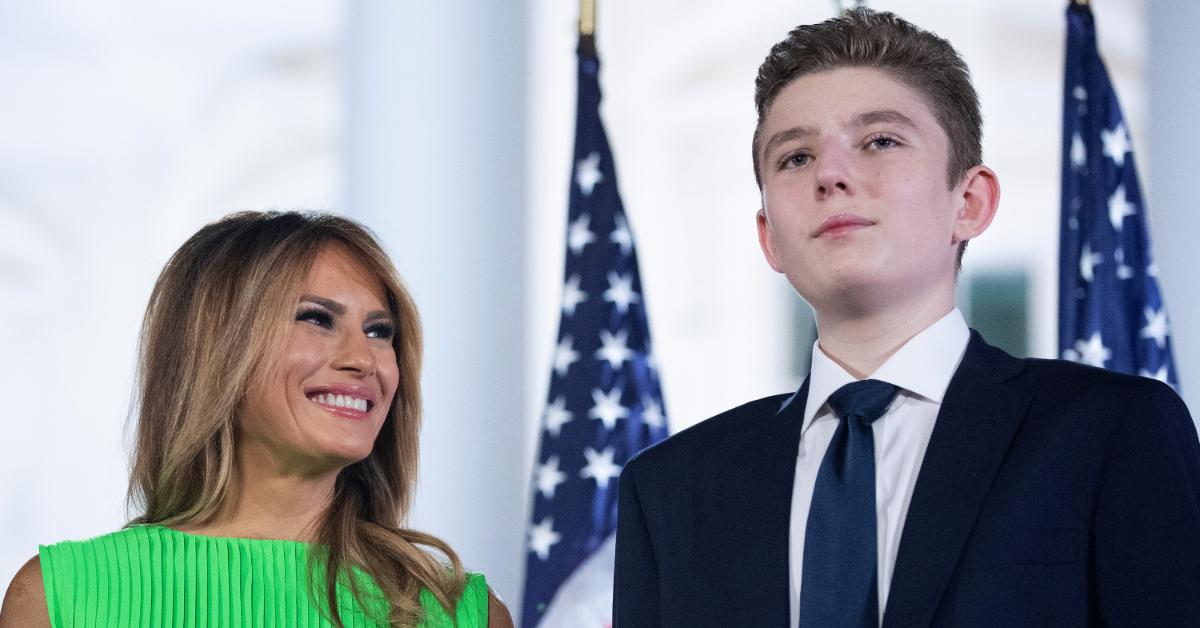 Melania and Barron Trump posing for a photograph