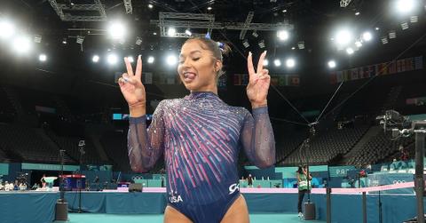 Jordan Chiles flashing a peace sign