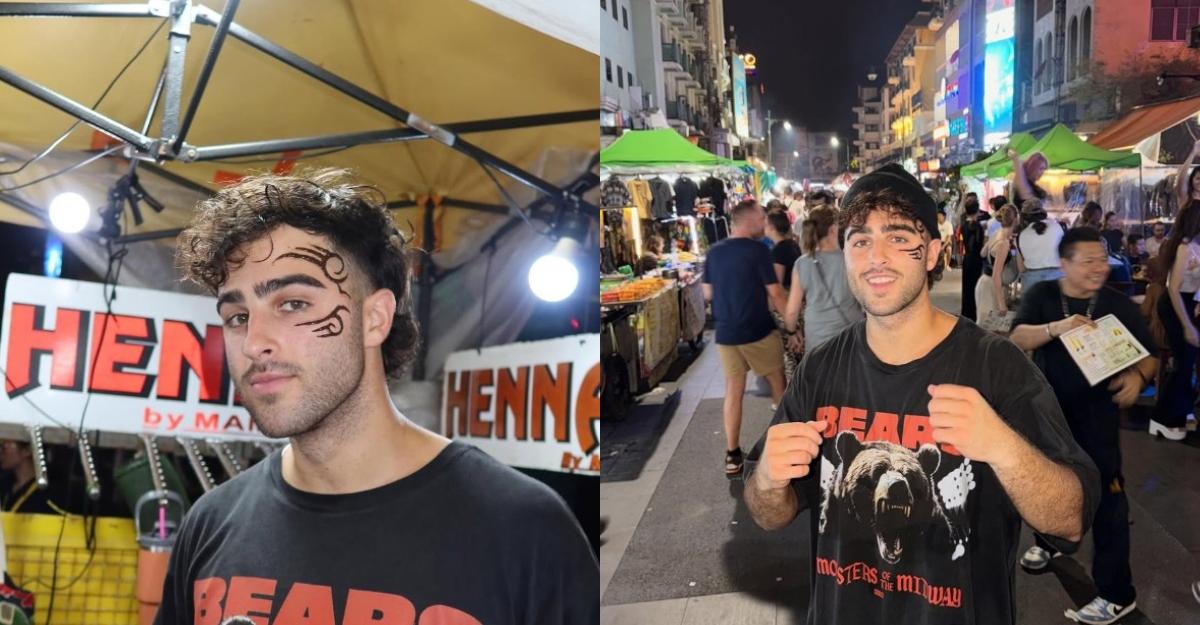 Nick Nayersina poses with his henna tattoo on the day he got it in Thailand.