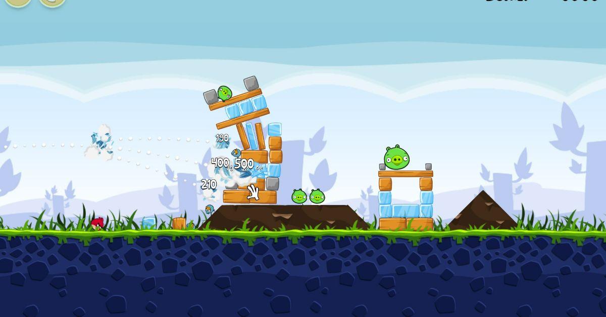 An Angry Birds player attempting to knock down a structure.