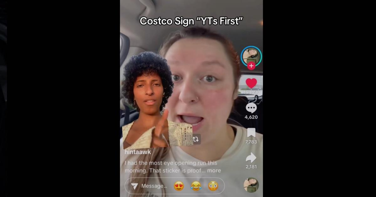 TikToker talks about the YTs sign posted nearby a Costco.