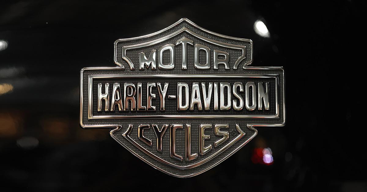 Harley-Davidson's company logo engraved in metal. 