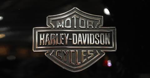 Harley-Davidson's company logo engraved in metal.