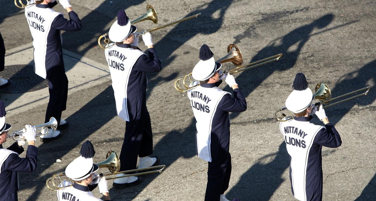 The Nittany Lions marching band performing in the 120th Tournament of Roses Parade