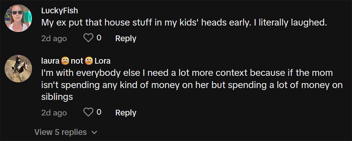 Comments about sharing child support payment with kids on tiktok