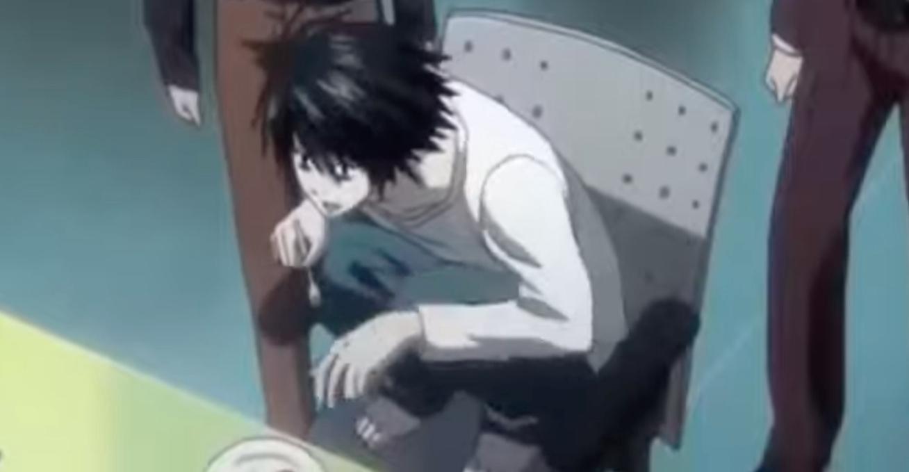 In an anime series called 'Death Note,' the character called 'L' sits in a  very peculiar way. What are the benefits and/or harms of sitting this way?  - Quora