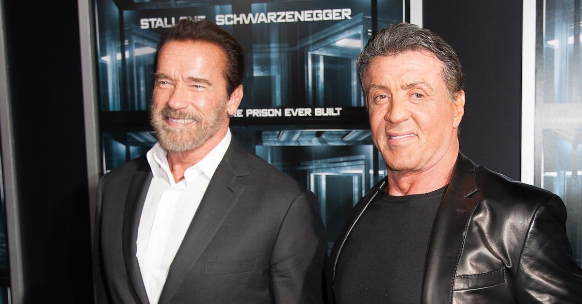 Actors Arnold Schwarzenegger and Sylvester Stallone on the red carpet