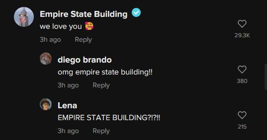 Empire State Building TikTok comment on noah schnapp's video