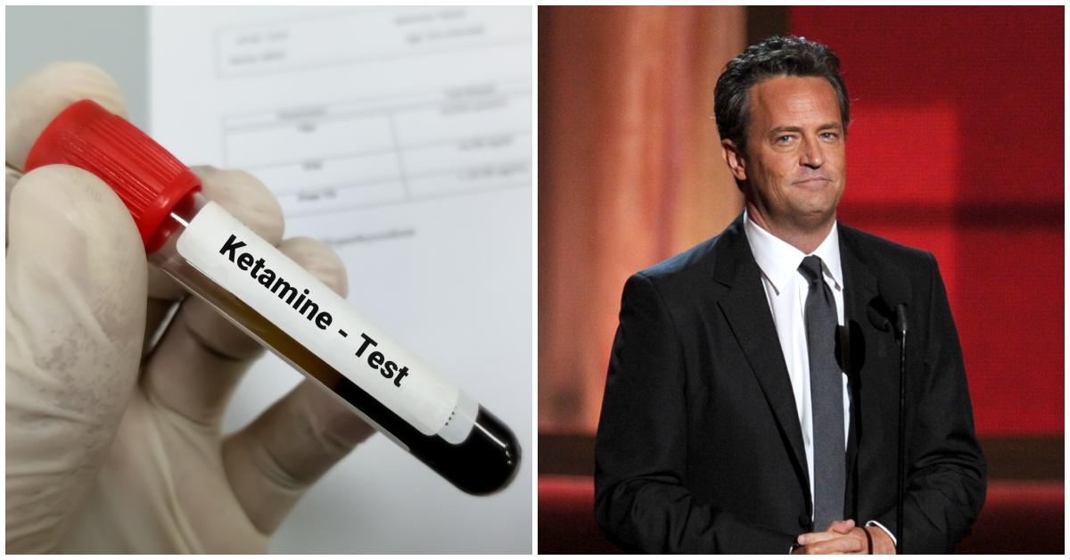 (l-r): As stock photo of a ketamine test and Matthew Perry