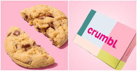 (l-r): Crumbl Cookies and a Crumbl Cookies box