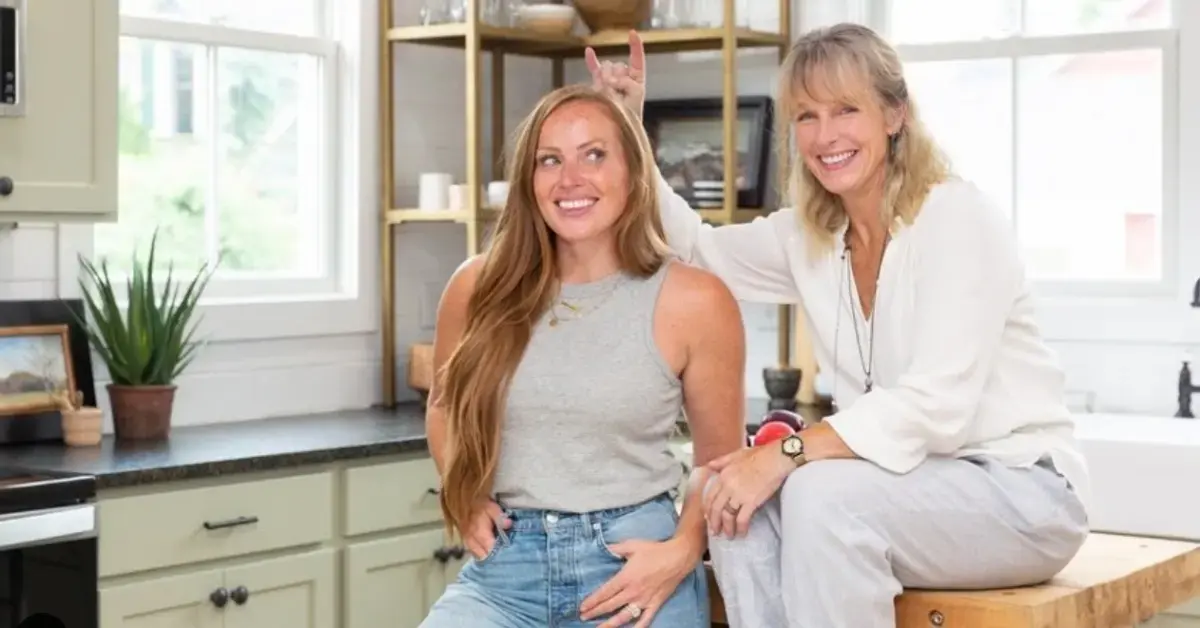 Good Bones' Karen E. Laine giving bunny ears to daughter Mina Starsiak Hawk