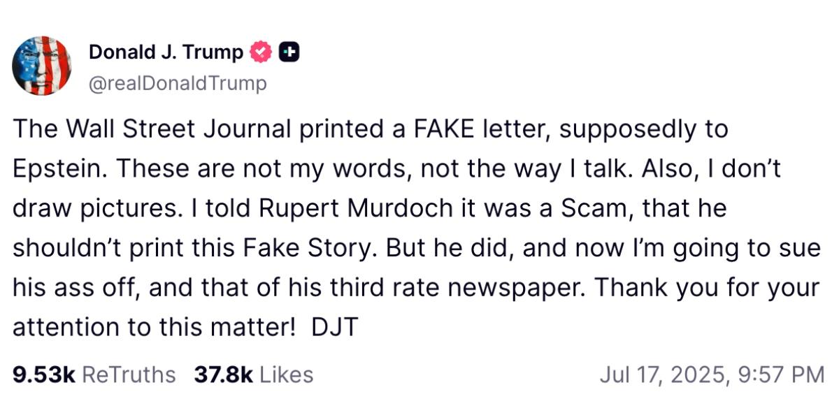Donald Trump post to Truth Social