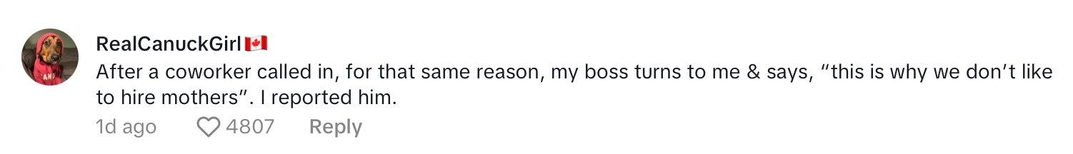 Comment on woman's post about how her job wouldn't let her call out because her kids were sick.