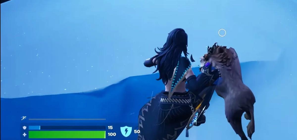 A ‘Fortnite’ player tames a boar by jumping on top of it.