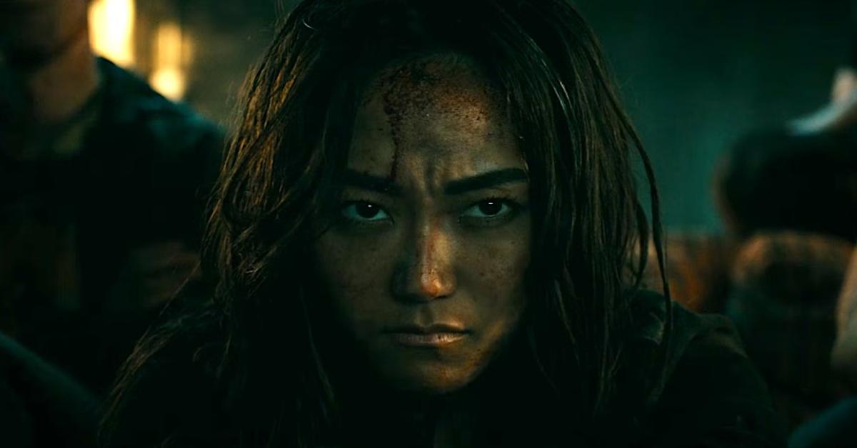 A dirty and bloody Kimiko (Karen Fukuhara) has an angry expression on her face in 'The Boys.'