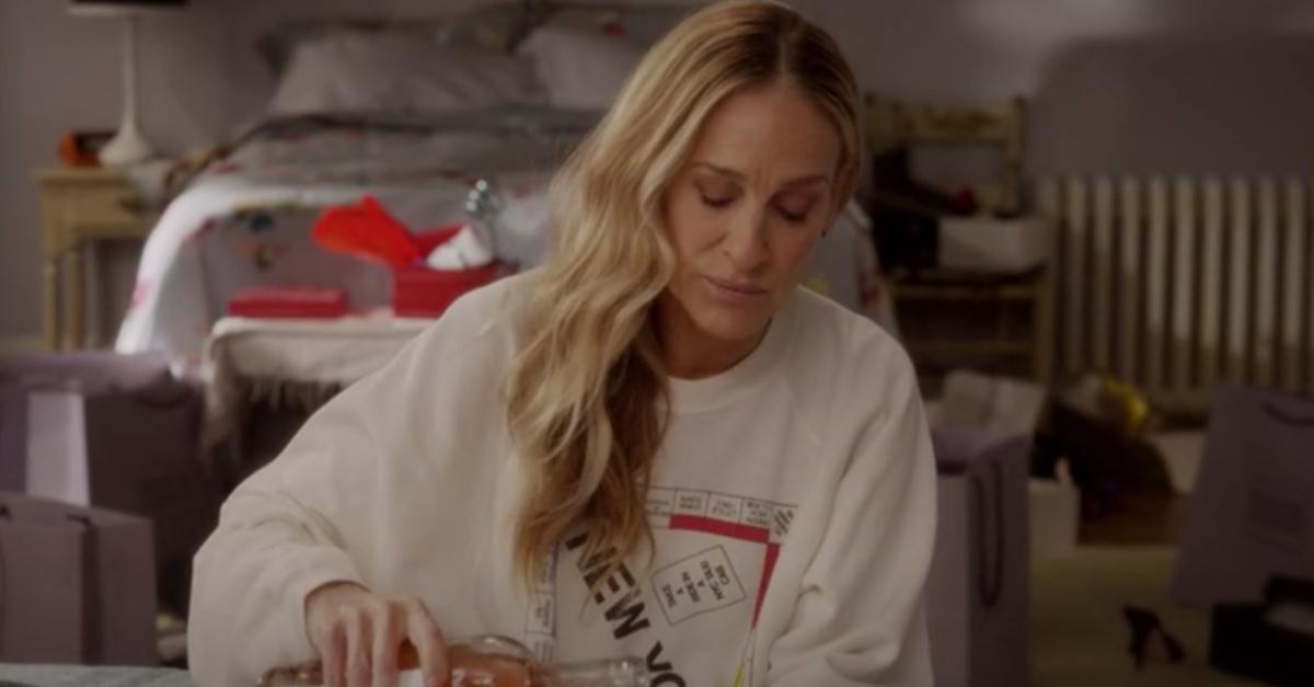 Carrie (Sarah Jessica Parker) wearing a New York Monopoly sweatshirt in 'And Just Like That'