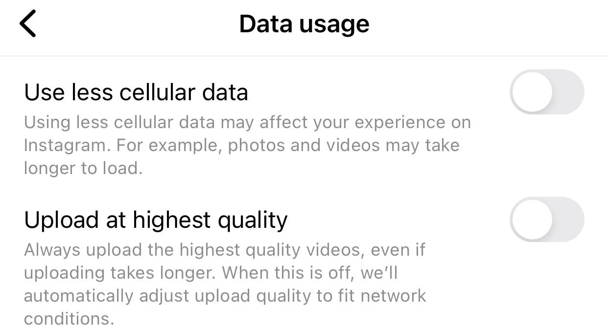 Data usage settings