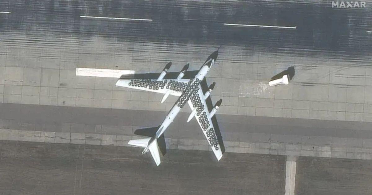 Tires on a plane from satellite footage. 