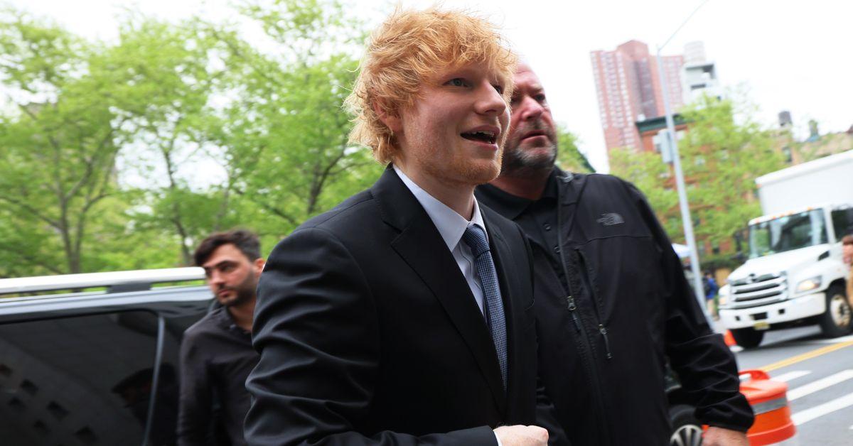 Ed Sheeran arriving at the Manhattan courthouse in April of 2023.