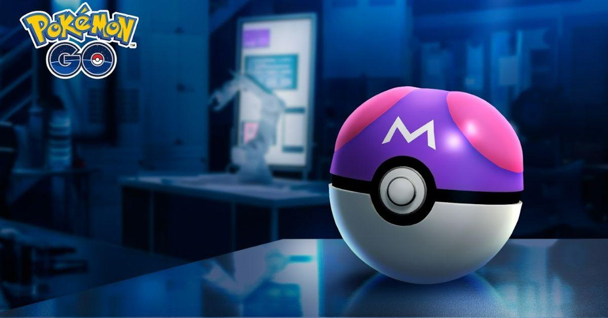 A Master Ball from Pokémon GO sitting on a research bench.