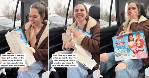 Older sister gets gifts from younger sisters