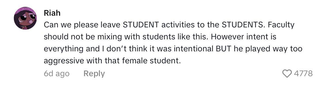 Comment on viral post of teacher body-slamming a student during musical chairs.