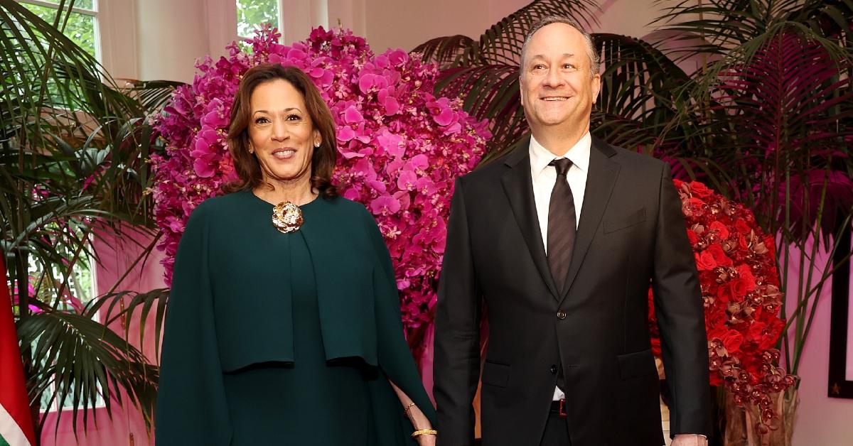 U.S. Vice President Kamala Harris and second gentleman Douglas C. Emhoff arrive for the State Dinner