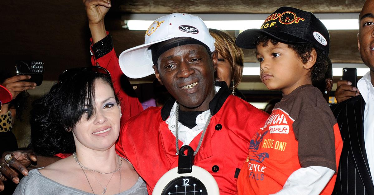 (l-r) Liz Trujillo, Flavor Flav, and their son Karma Drayton in 2012